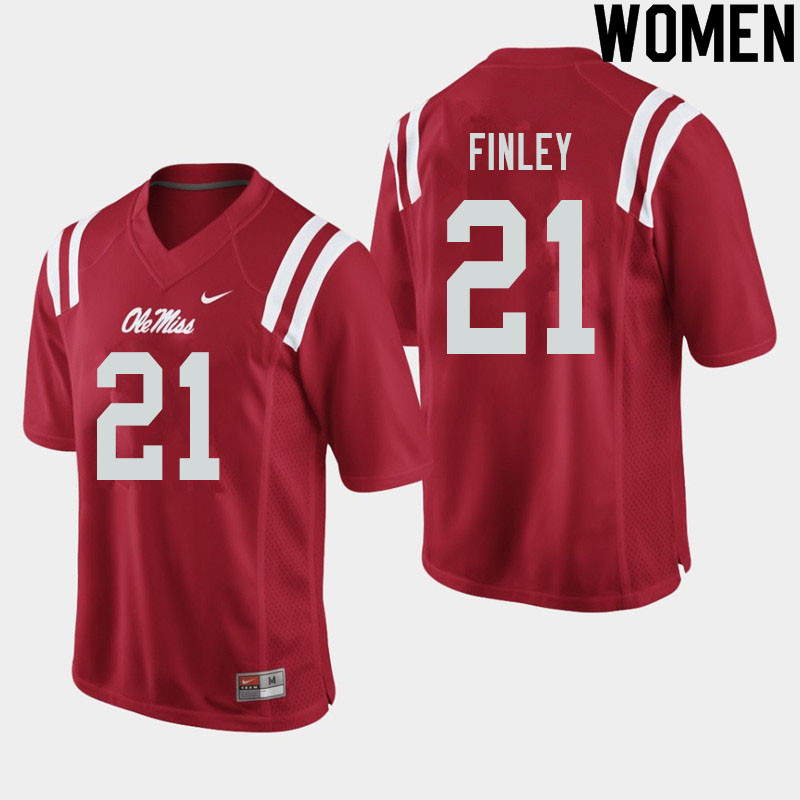 Women #21 A.J. Finley Ole Miss Rebels College Football Jerseys Sale-Red - Click Image to Close